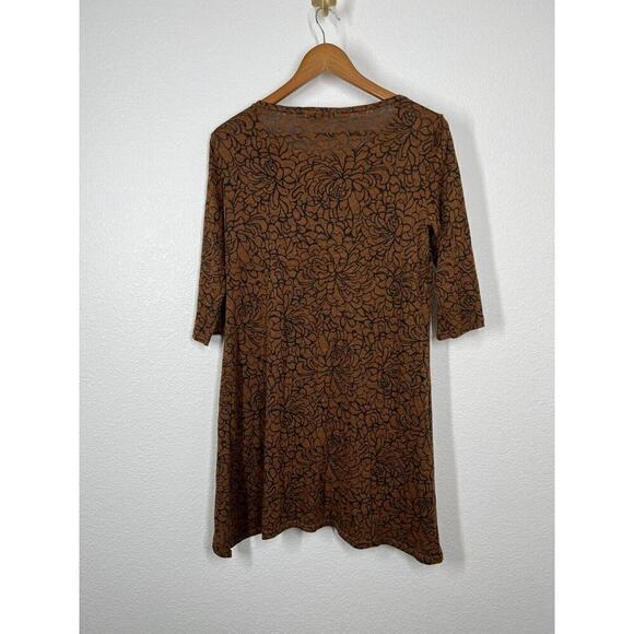 Cut Loose Small S Floral Burnout Tunic Top Lagenlook 3/4 Sleeves Brown Black NEW - Picture 4 of 4